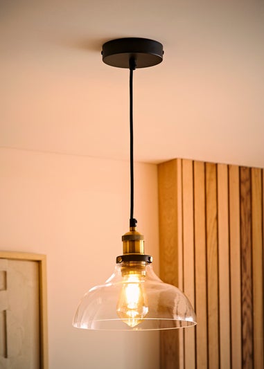 ValueLights Wallace Steampunk Electric Pendant Clear Glass Shade (105.5cm x 24cm x 24cm)