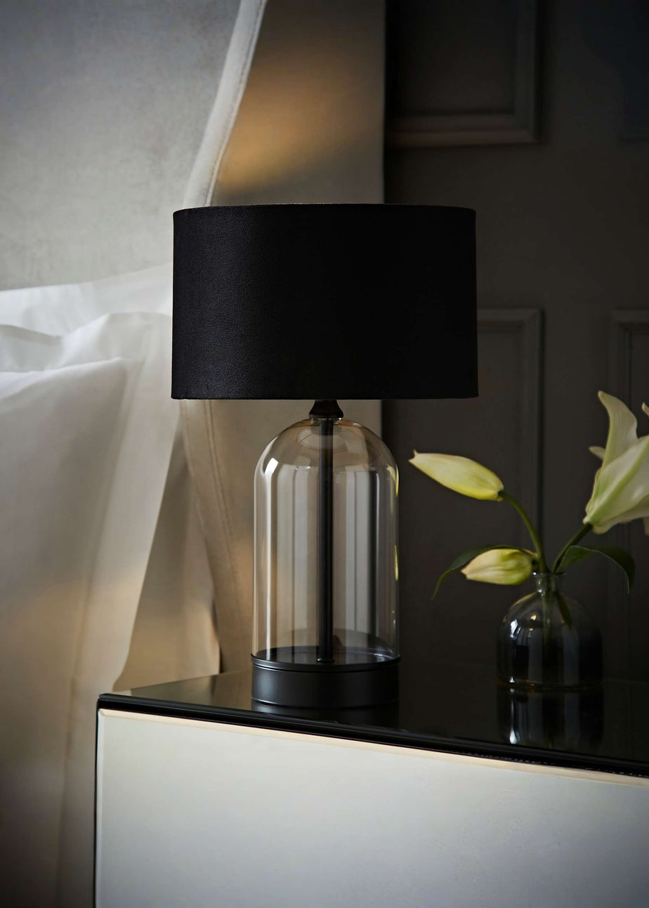 ValueLights Jessy Glass Table Lamp Black Velvet Shade (41cm x 25cm)