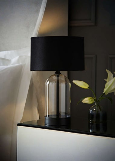 ValueLights Jessy Glass Table Lamp Black Velvet Shade (41cm x 25cm)