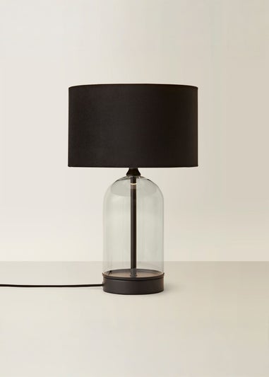 ValueLights Jessy Glass Table Lamp Black Velvet Shade (41cm x 25cm)