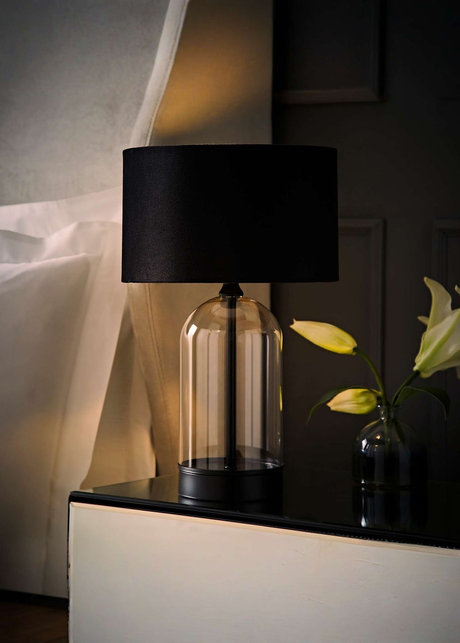ValueLights Jessy Glass Table Lamp Black Velvet Shade (41cm x 25cm)