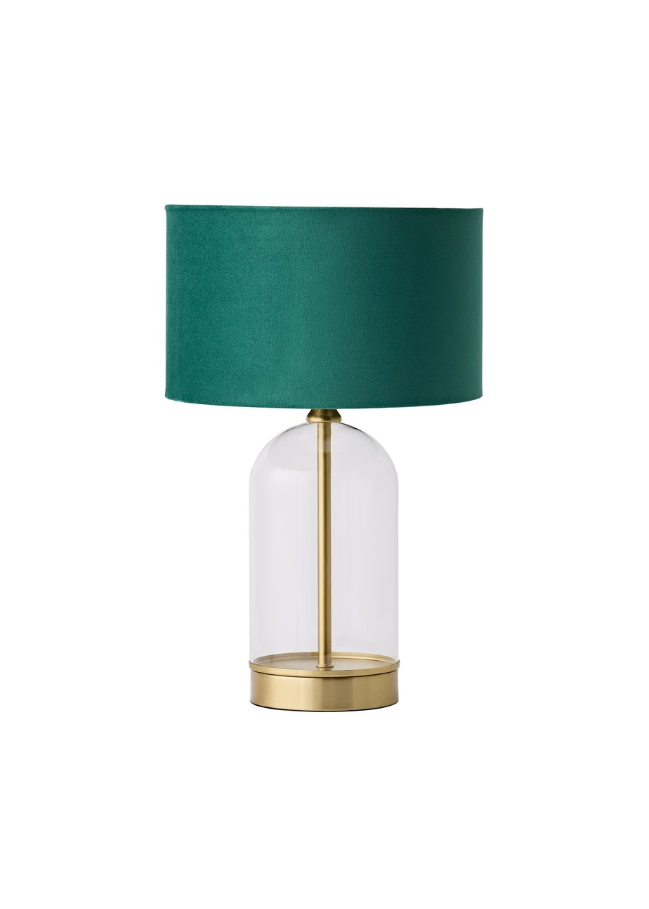 ValueLights Jessy Glass Table Lamp Forest Green Velvet Shade (41cm x 25cm)