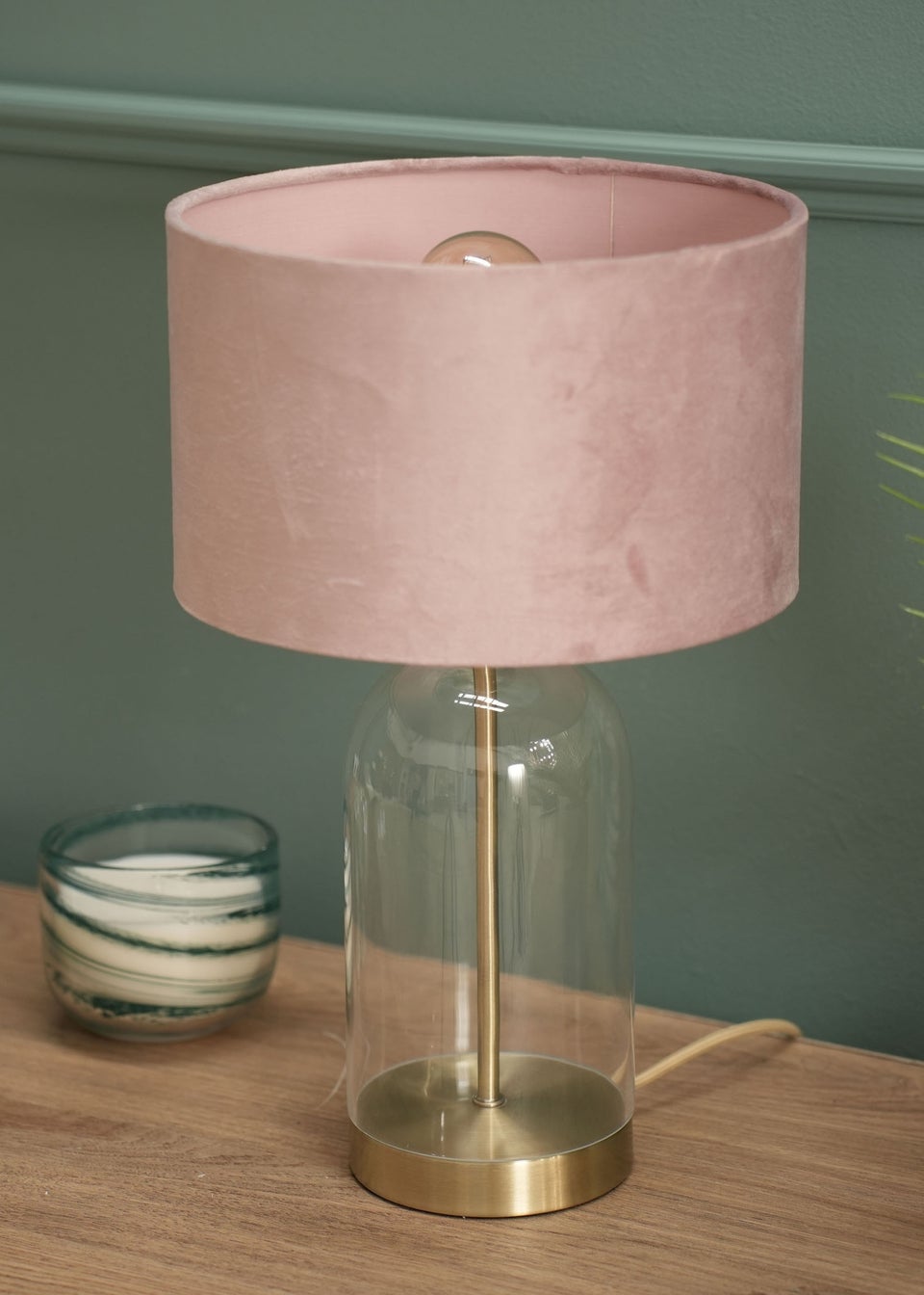 ValueLights Jessy Glass Table Lamp Blush Pink Shade (41cm x 25cm)