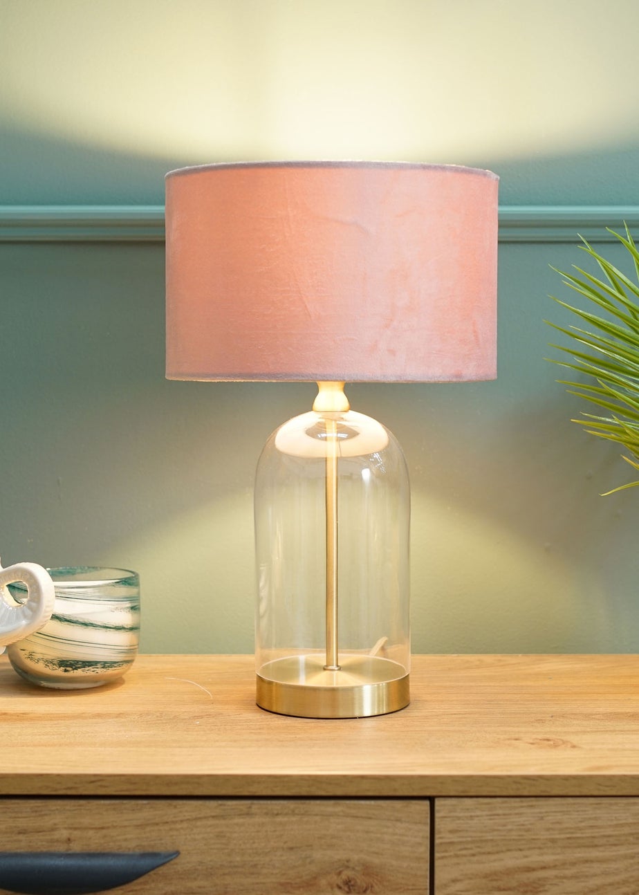 ValueLights Jessy Glass Table Lamp Blush Pink Shade (41cm x 25cm)