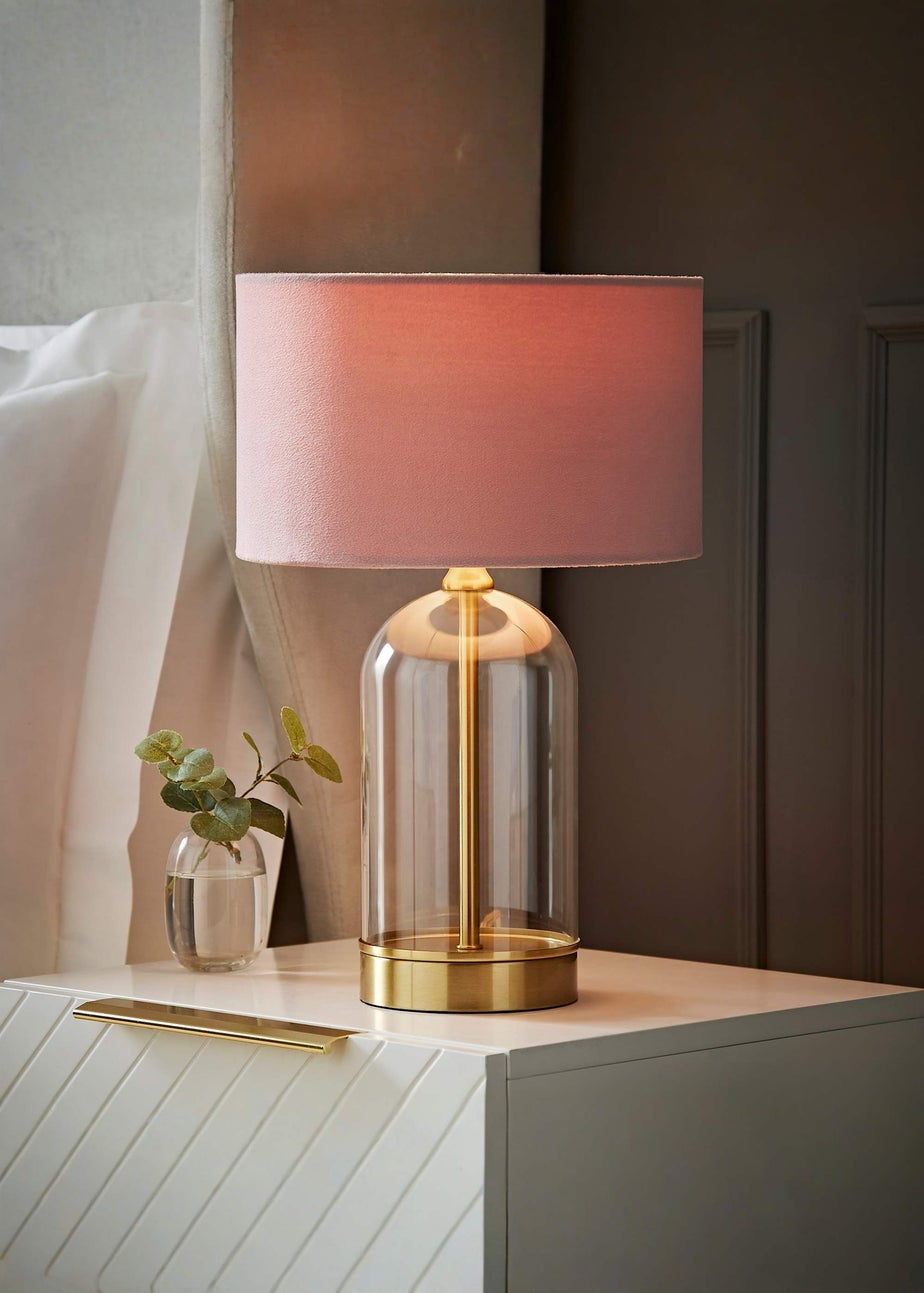 ValueLights Jessy Glass Table Lamp Blush Pink Shade (41cm x 25cm)