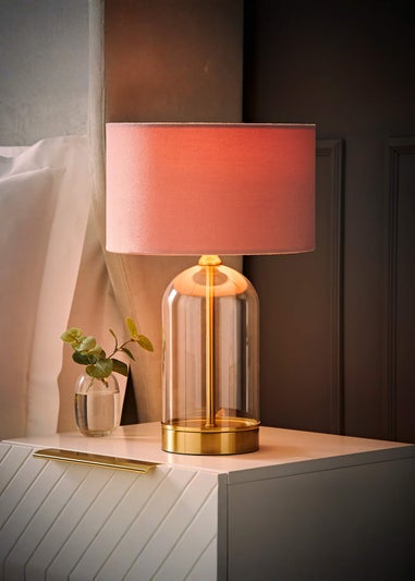 ValueLights Jessy Glass Table Lamp Blush Pink Shade (41cm x 25cm)