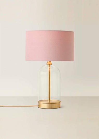 ValueLights Jessy Glass Table Lamp Blush Pink Shade (41cm x 25cm)