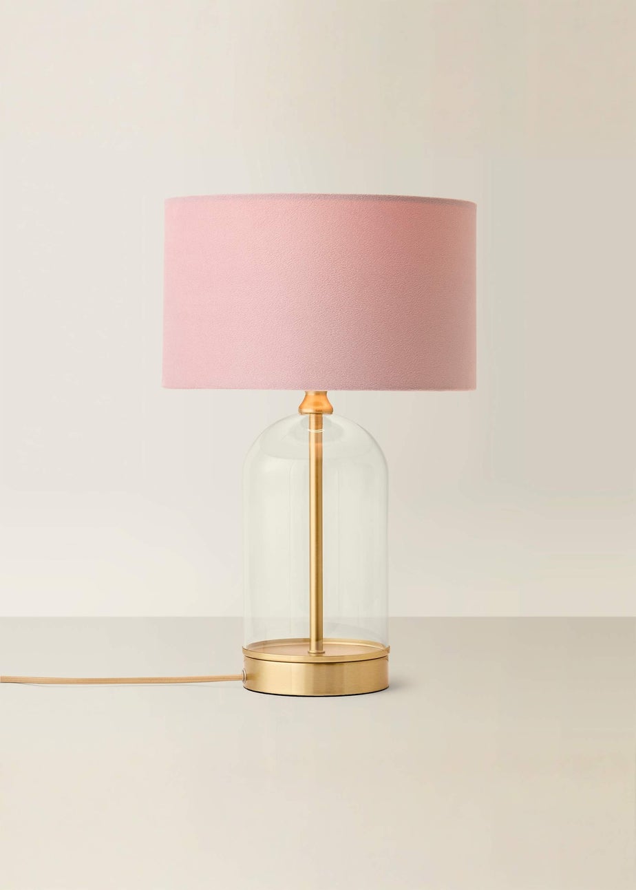 ValueLights Jessy Glass Table Lamp Blush Pink Shade (41cm x 25cm)