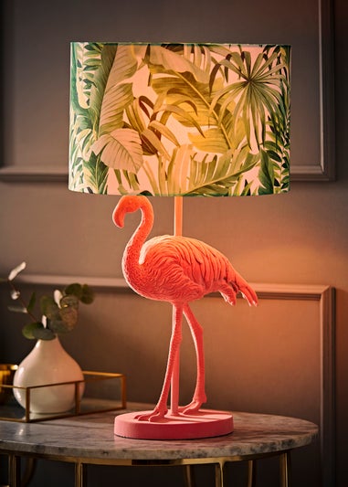 ValueLights Flo Pink Velvet Flamingo Table Lamp (53cm x 30cm x 30cm)