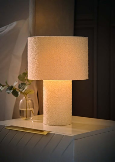 ValueLights Ash Natural Boucle Table Lamp (32cm x 22cm x 22cm)