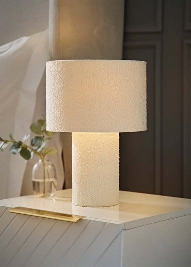ValueLights Ash Natural Boucle Table Lamp (32cm x 22cm x 22cm)