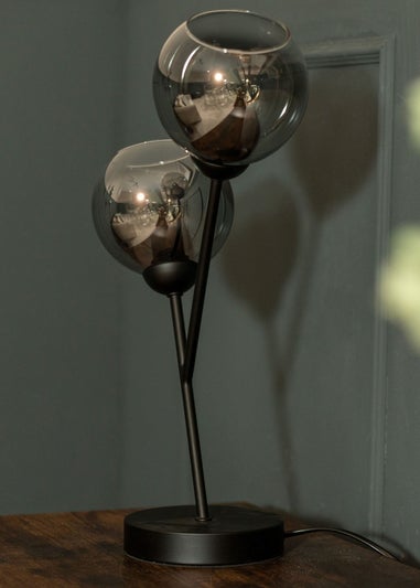 ValueLights Aria 2 Way Smoked Glass Table Lamp (43cm x 28cm x 13cm)
