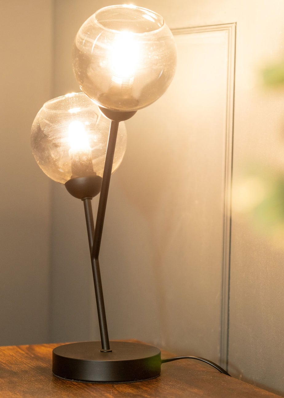 ValueLights Aria 2 Way Smoked Glass Table Lamp (43cm x 28cm x 13cm)