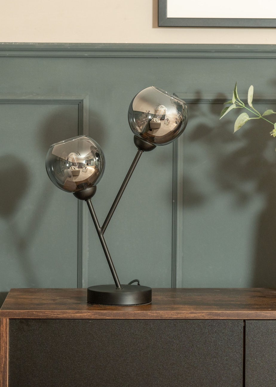 ValueLights Aria 2 Way Smoked Glass Table Lamp (43cm x 28cm x 13cm)