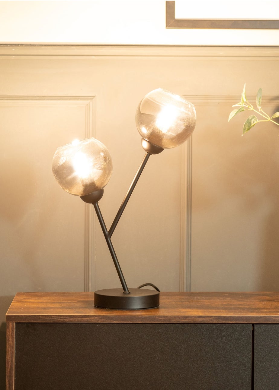 ValueLights Aria 2 Way Smoked Glass Table Lamp (43cm x 28cm x 13cm)