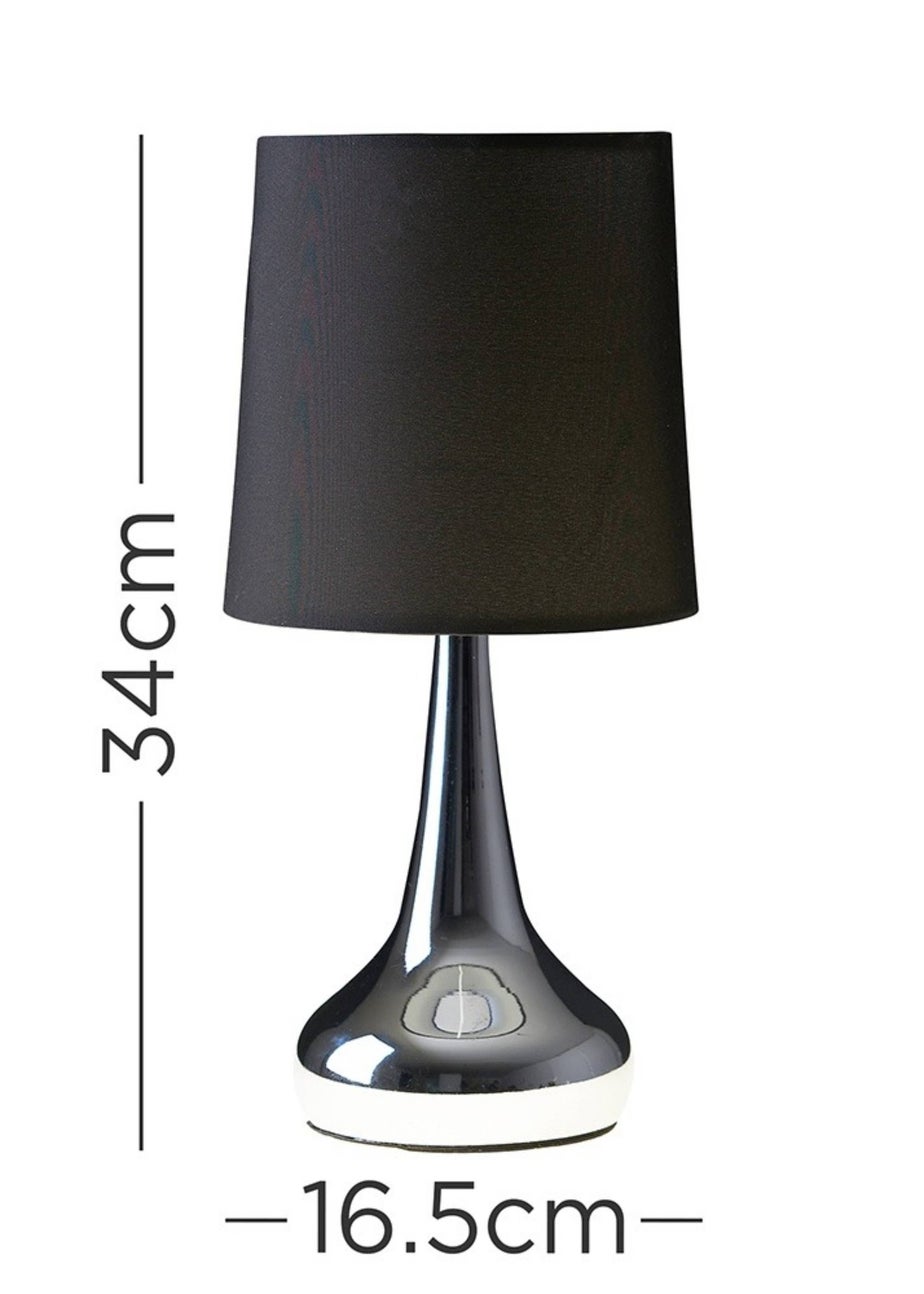 ValueLights Pair Of Chrome Teardrop Table Lamps Black Shades (33cm x 16cm x 16cm)