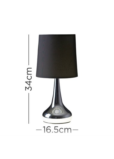 ValueLights Pair Of Chrome Teardrop Table Lamps Black Shades (33cm x 16cm x 16cm)