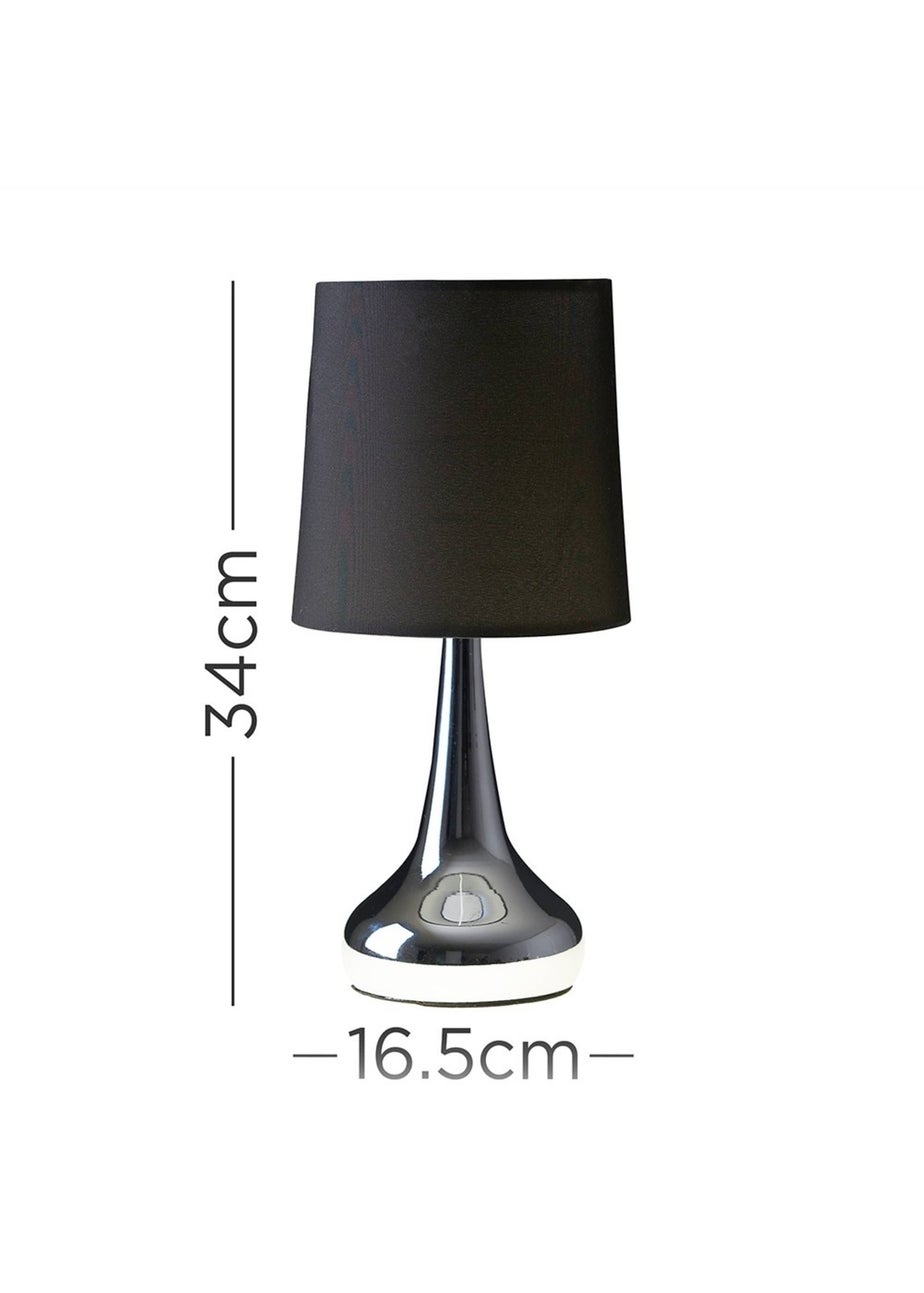 ValueLights Pair Of Chrome Teardrop Table Lamps Black Shades (33cm x 16cm x 16cm)