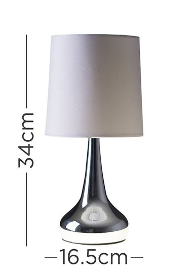 ValueLights Pair Of Chrome Teardrop Table Lamps Grey Shades (34cm x 16cm x 16cm)