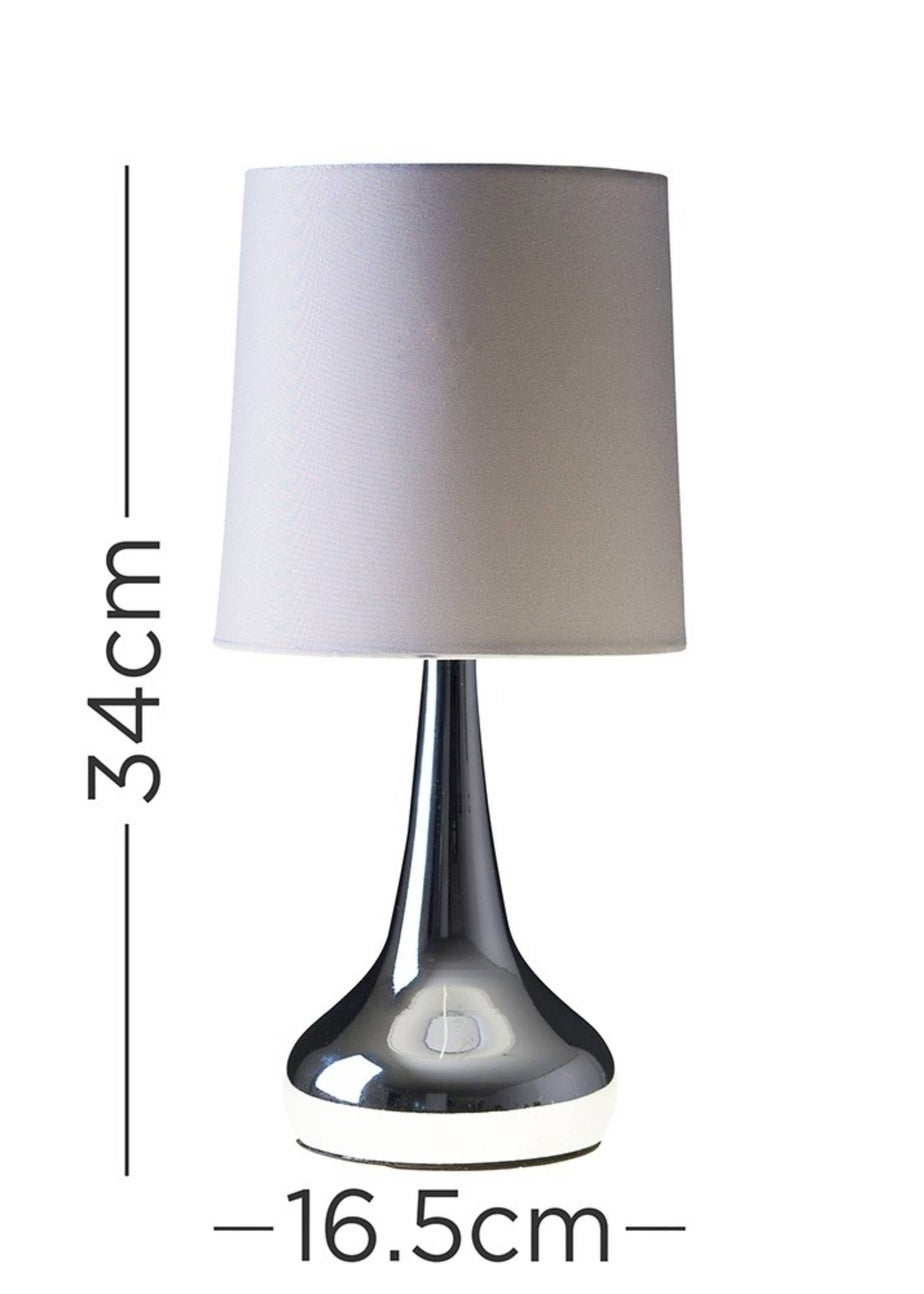 ValueLights Pair Of Chrome Teardrop Table Lamps Grey Shades (34cm x 16cm x 16cm)