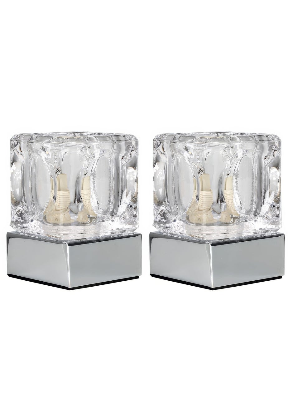 ValueLights Pair Of Ice Cube Touch Table Lamps (20cm x 7cm x 7cm)
