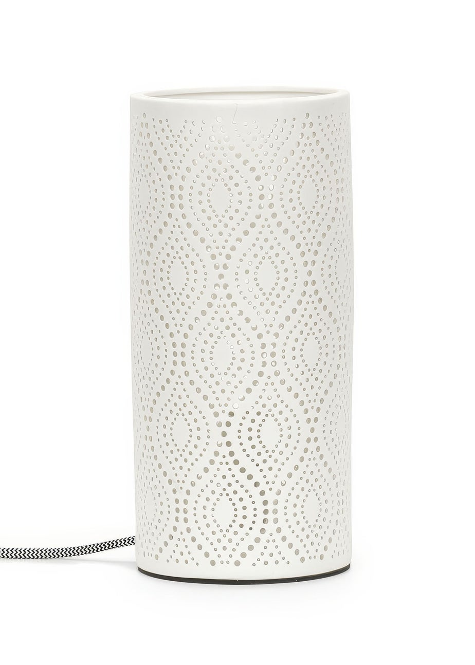 ValueLights Dahlia White Porcelain Table Lamp (24cm x 11cm x 11cm)
