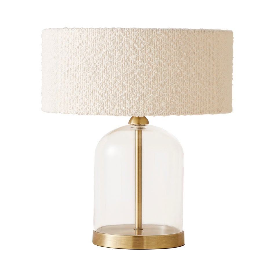 ValueLights Jessy Gold Glass Table Lamp Cream Boucle Shade (41cm x 25cm)