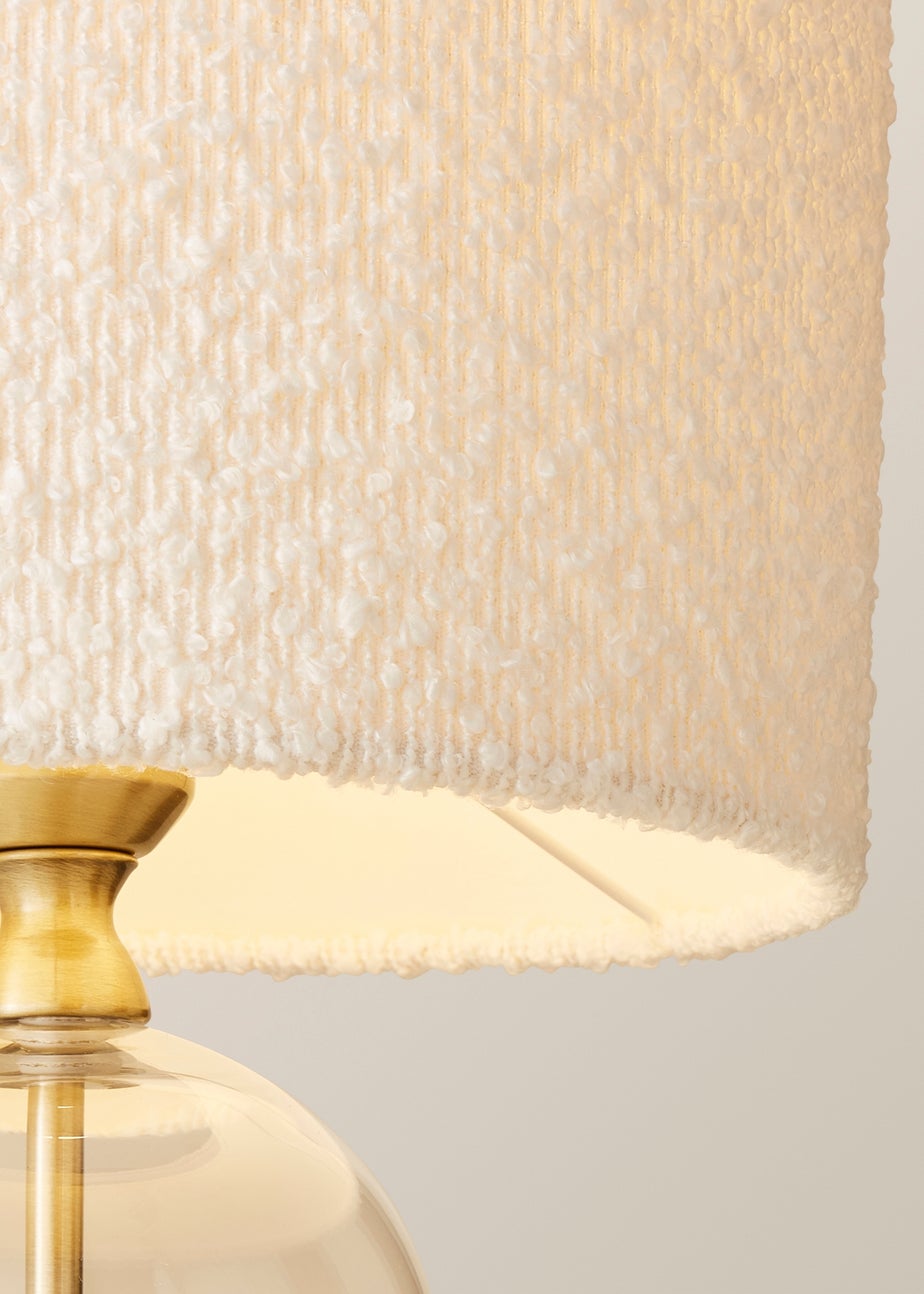 ValueLights Jessy Gold Glass Table Lamp Cream Boucle Shade (41cm x 25cm)
