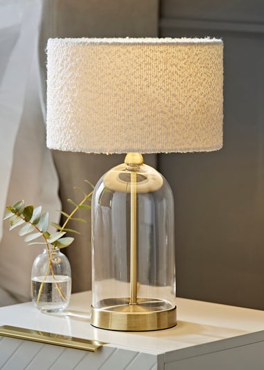 ValueLights Jessy Gold Glass Table Lamp Cream Boucle Shade (41cm x 25cm)