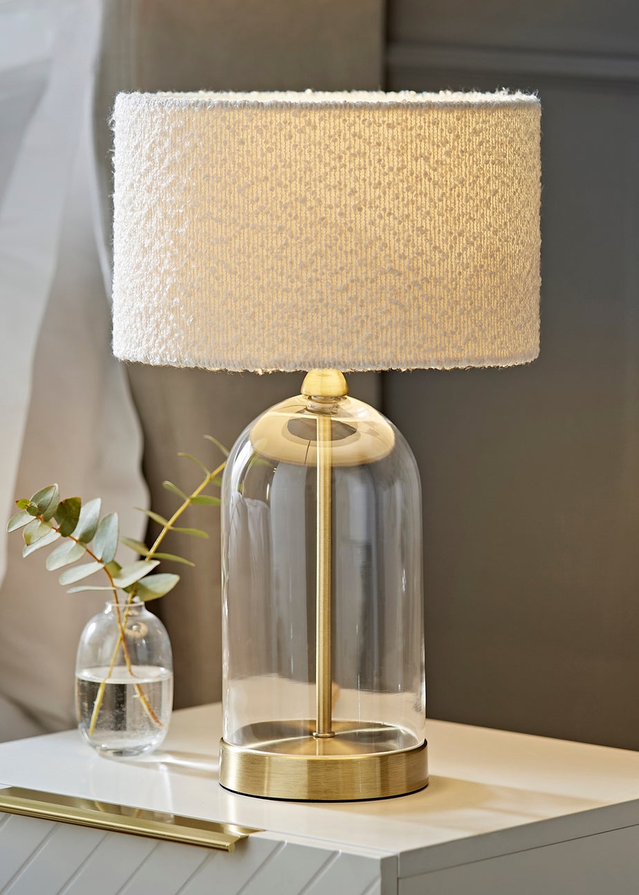 ValueLights Jessy Gold Glass Table Lamp Cream Boucle Shade (41cm x 25cm)