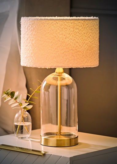 ValueLights Jessy Gold Glass Table Lamp Cream Boucle Shade (41cm x 25cm)