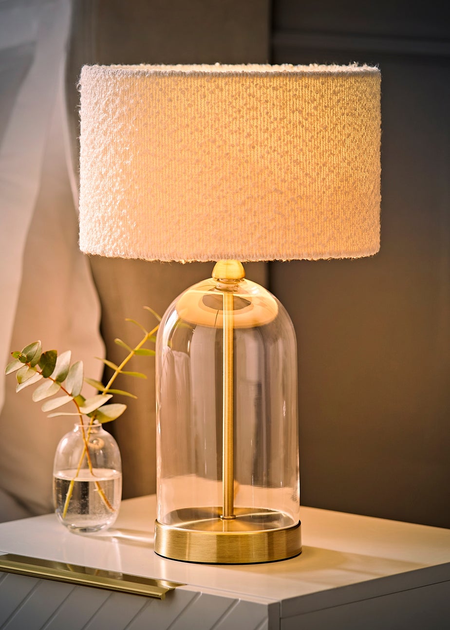 ValueLights Jessy Gold Glass Table Lamp Cream Boucle Shade (41cm x 25cm)