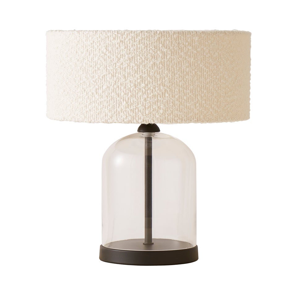 ValueLights Jessy Black Glass Table Lamp Cream Boucle Shade (41cm x 25cm)
