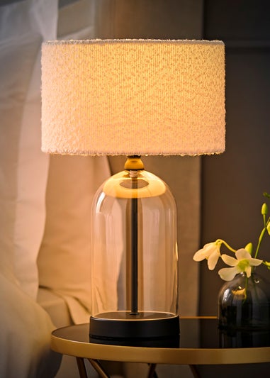 ValueLights Jessy Black Glass Table Lamp Cream Boucle Shade (41cm x 25cm)