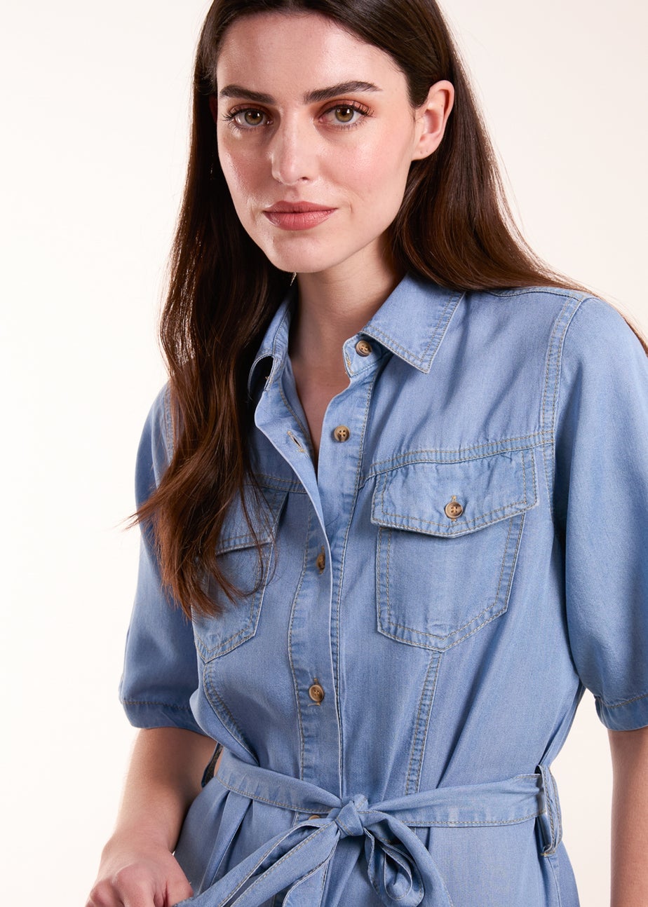 Blue Vanilla Blue Button Front Midi Shirt Dress