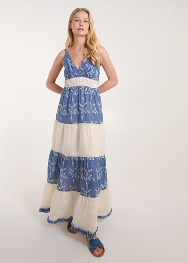Blue Vanilla Blue Embroidered Block Out Stripe Cami Dress