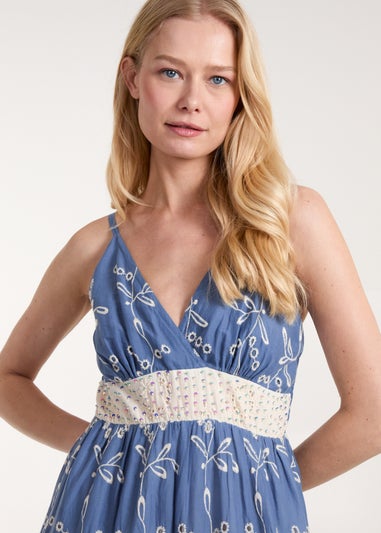 Blue Vanilla Blue Embroidered Block Out Stripe Cami Dress
