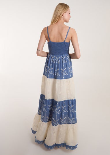 Blue Vanilla Blue Embroidered Block Out Stripe Cami Dress