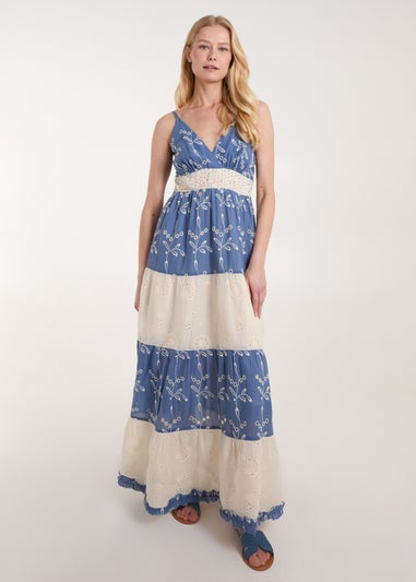 Blue Vanilla Blue Embroidered Block Out Stripe Cami Dress