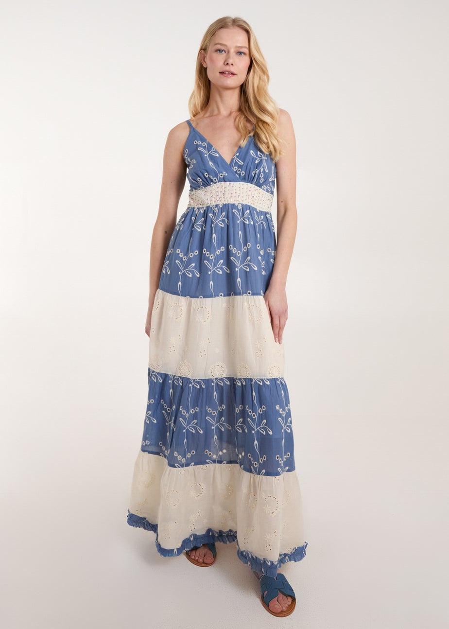 Blue Vanilla Blue Embroidered Block Out Stripe Cami Dress