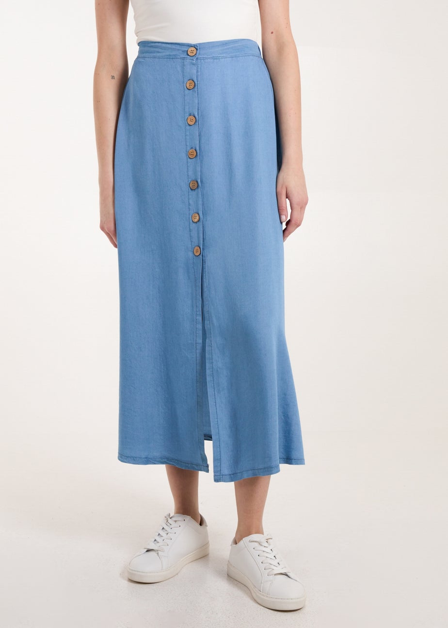 Blue Vanilla Blue Button Front Midi Skirt