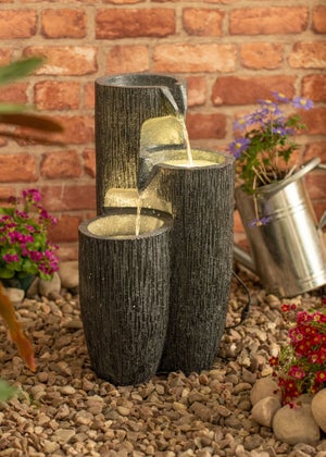 ValueLights Grey Logs Design Solar Water Fountain (47cm x 27cm x 27cm)
