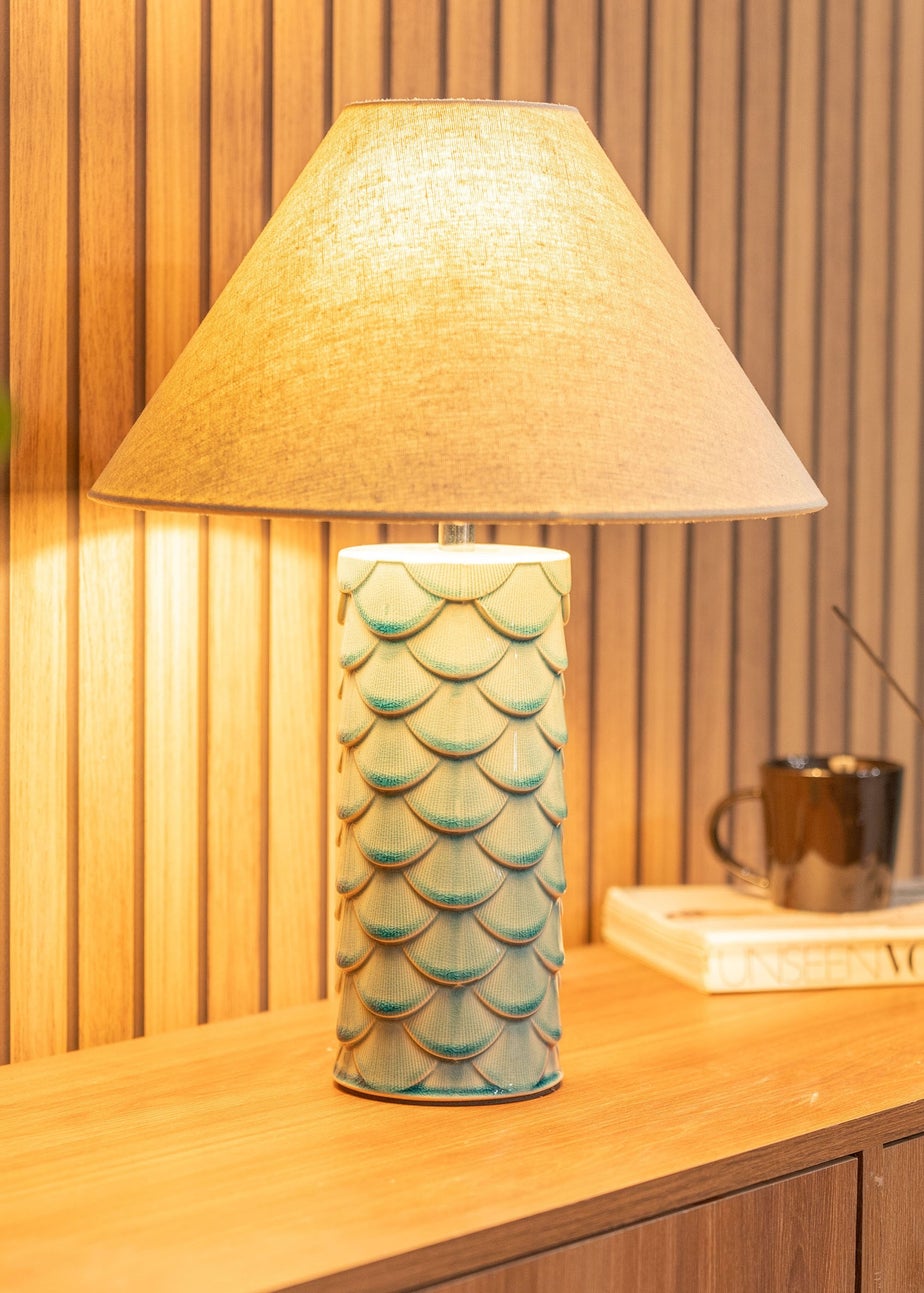 ValueLights Athena Blue Ceramic Table Lamp (42cm x 32.5cm x 32.5cm)