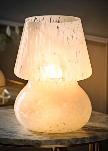 ValueLights Beau White Confetti Glass Table Lamp (25.5cm x 19cm x 19cm)