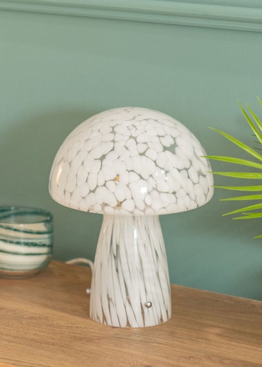 ValueLights Beau White Mushroom Confetti Glass Table Lamp (28cm x 22cm x 22cm)
