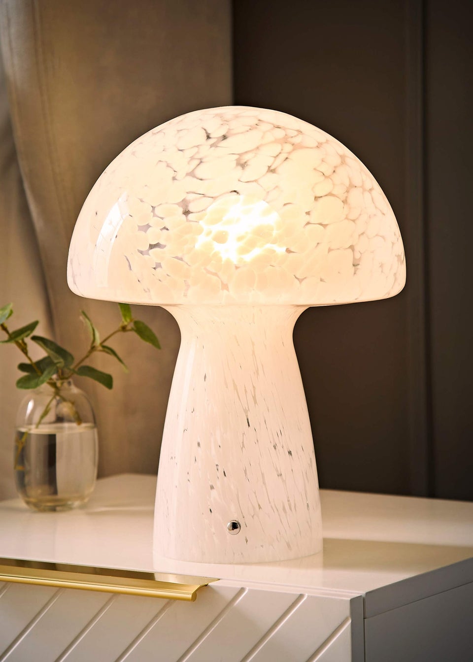 ValueLights Beau White Mushroom Confetti Glass Table Lamp (28cm x 22cm x 22cm)