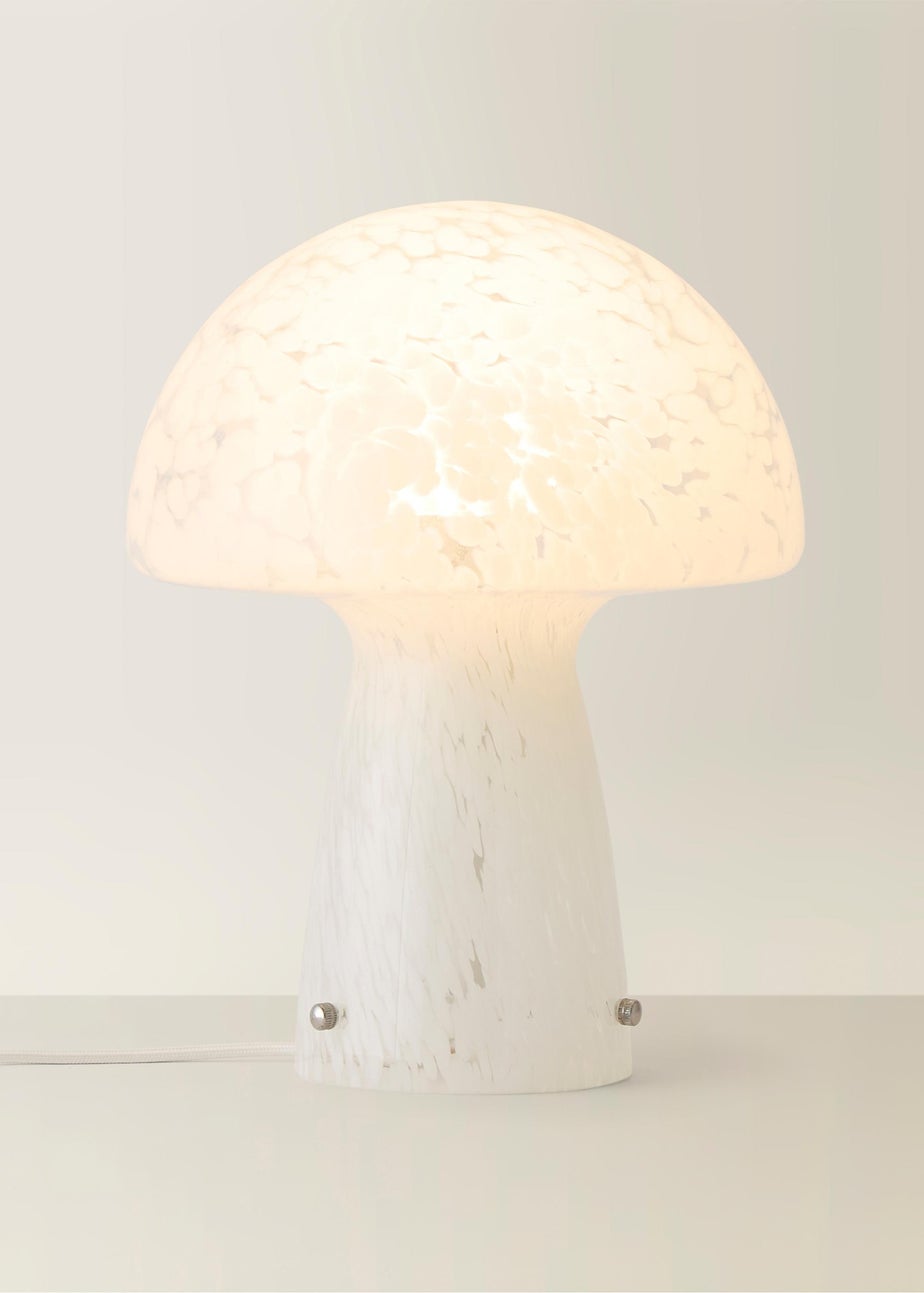 ValueLights Beau White Mushroom Confetti Glass Table Lamp (28cm x 22cm x 22cm)
