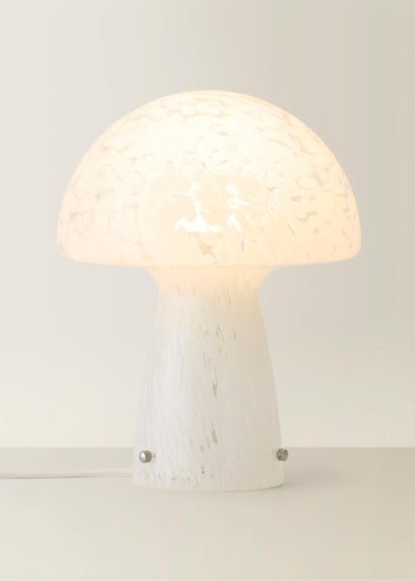 ValueLights Beau White Mushroom Confetti Glass Table Lamp (28cm x 22cm x 22cm)