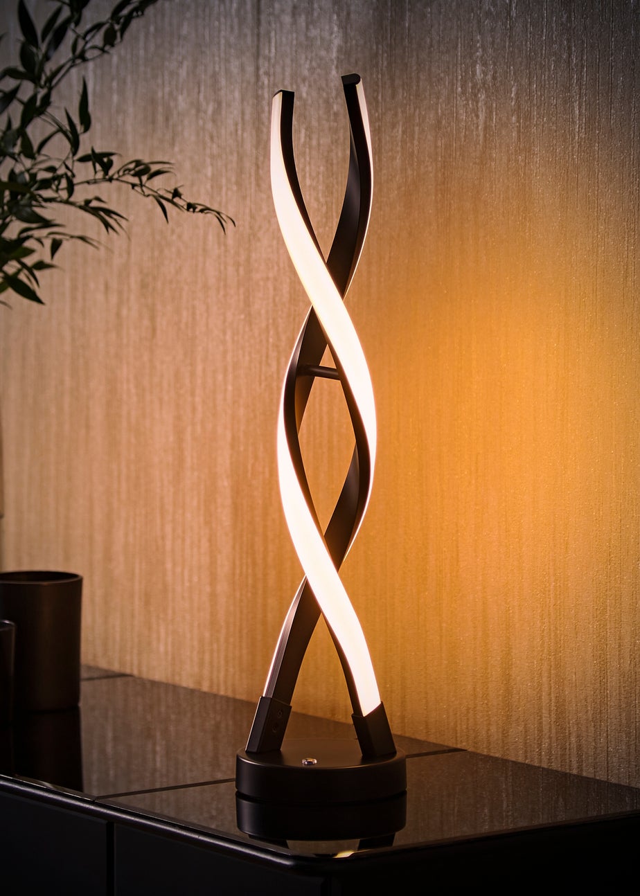 ValueLights Infinity Matt Black Double Twist Integrated LED Table Lamp (48cm x 12cm x 12cm)