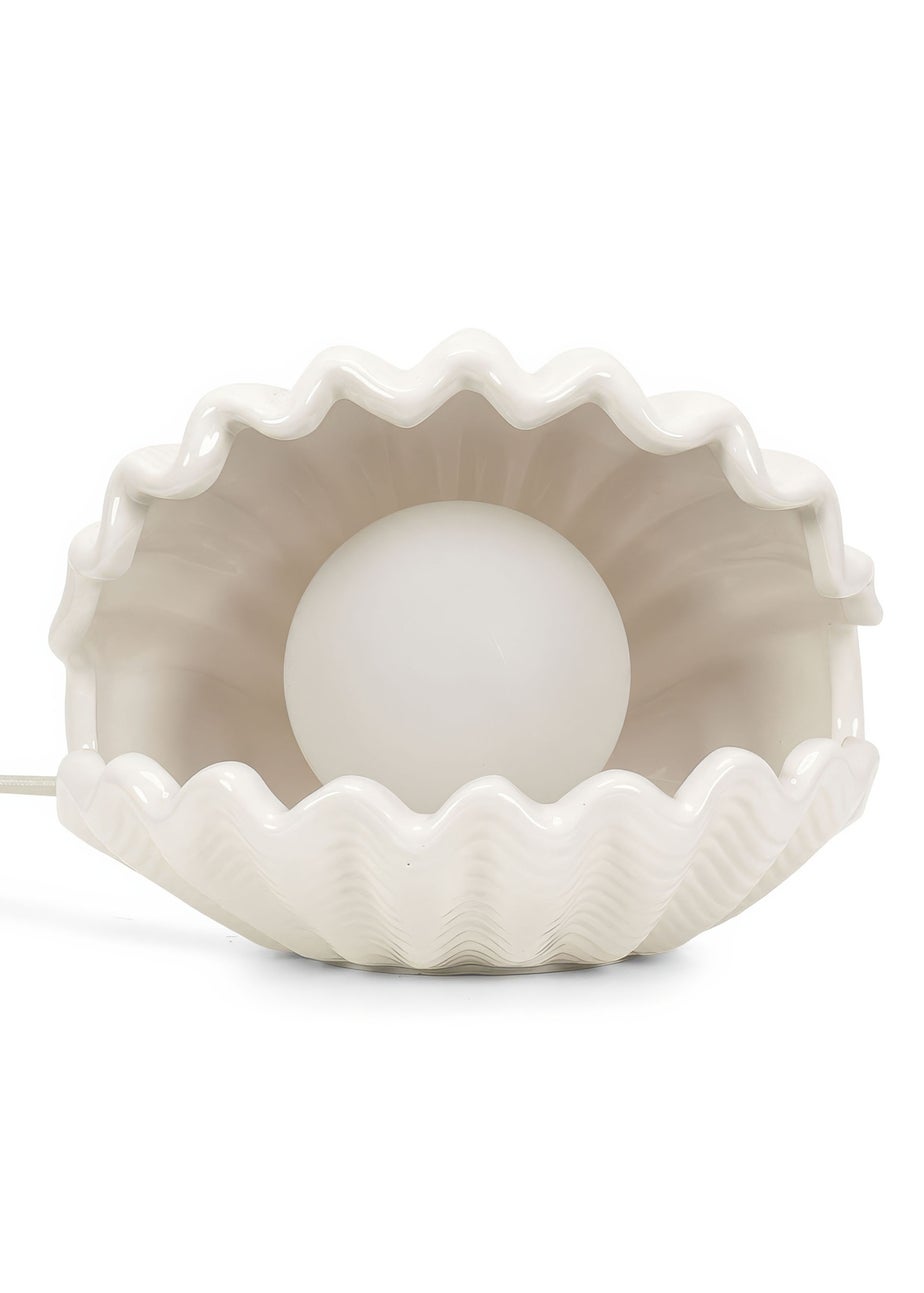 ValueLights Sammie White Ceramic Shell Table Lamp (15cm x 19.5cm x 18.5cm)